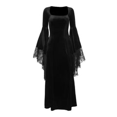 Long flared sleeve velvet square neck solid maxi dress | victorian gothic dresses