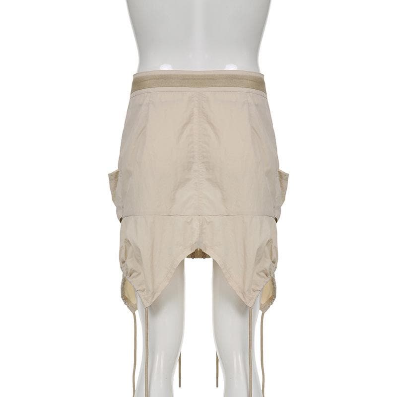 Rrawstring zip-up irregular cargo pocket mini skirt