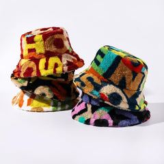 Contrast fluffy print fisherman bucket hat