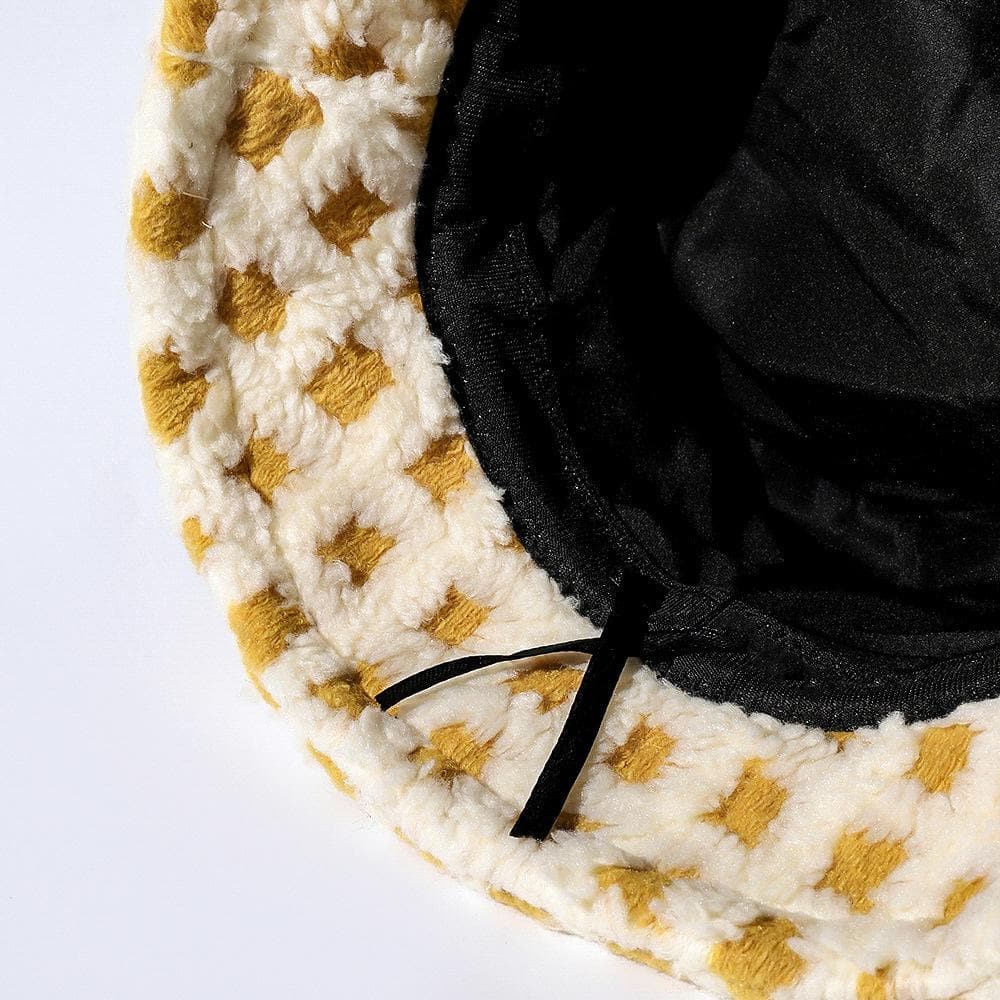 Plaid fluffy contrast fisherman bucket hat