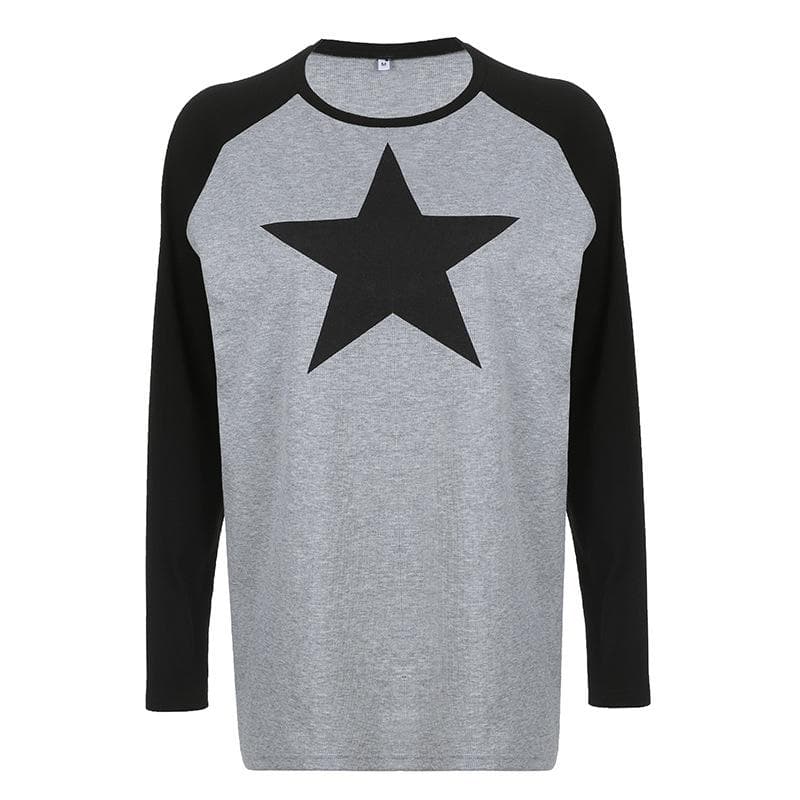 Contrast long sleeve round neck star pattern top