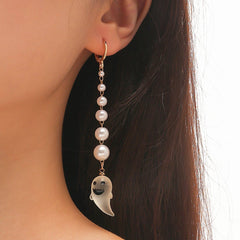 Faux pearl ghost pendant stud earrings