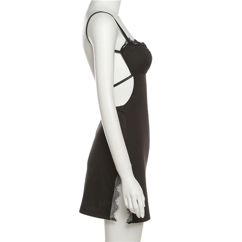 Rückenfreies Camisole-Minikleid mit Spitzensaum, ausgehöhltem Saum und Schlitz 