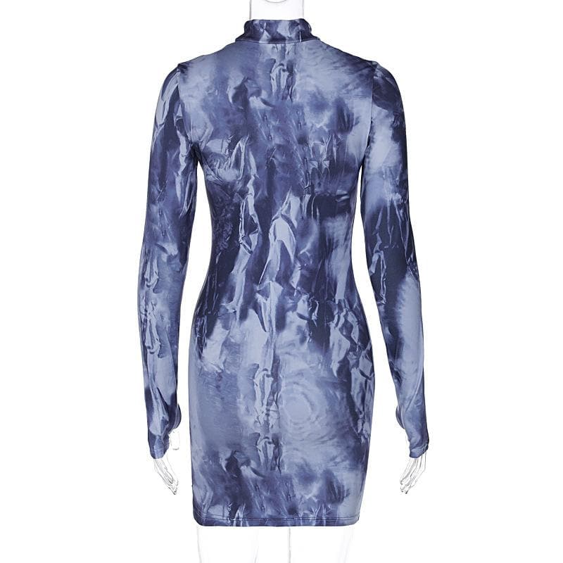 Tie dye long sleeve high neck gloves contrast mini dress