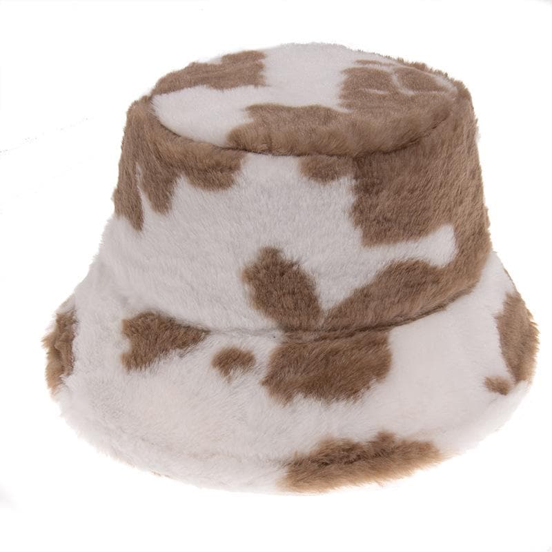 Cow contrast fluffy fisherman bucket hat