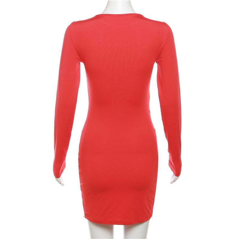 Mesh long sleeve crewneck patchwork contrast mini dress