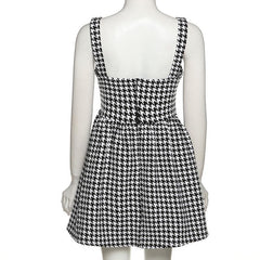 Square neck sleeveless plaid A line mini dress - Final Sale