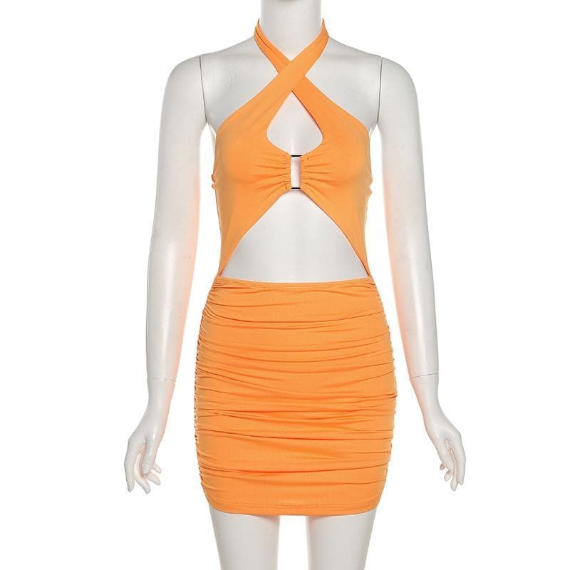 Hollow out Ring Halter Bodycon Dress