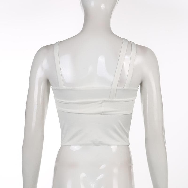 Ärmelloses, einfarbiges, unregelmäßiges, rückenfreies Crop-Top, 2-teiliges Oberteil