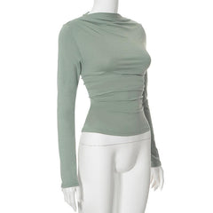 Ruched crewneck solid long sleeve top