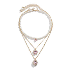 Faux pearl pendant 3 pcs choker necklace