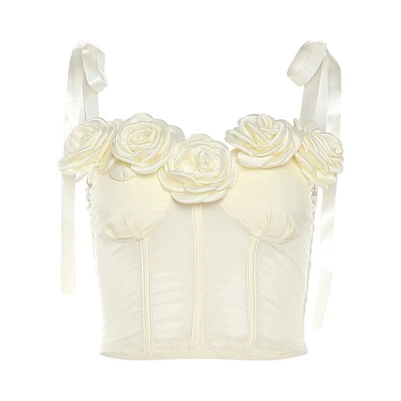 Rückenfreies Bustier-Crop-Top aus Netzstoff mit Blumenapplikation zum Selbstbinden