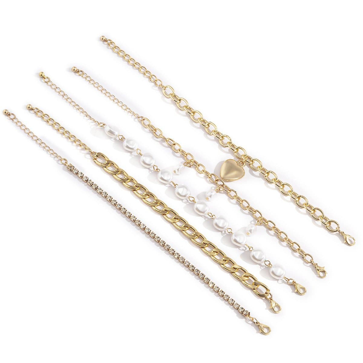 Pearl rhinestone chain 5 pcs bracelet