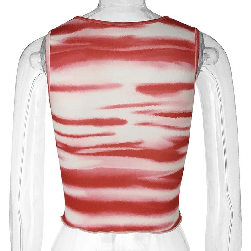 Striped print ruffle contrast crewneck sleeveless top