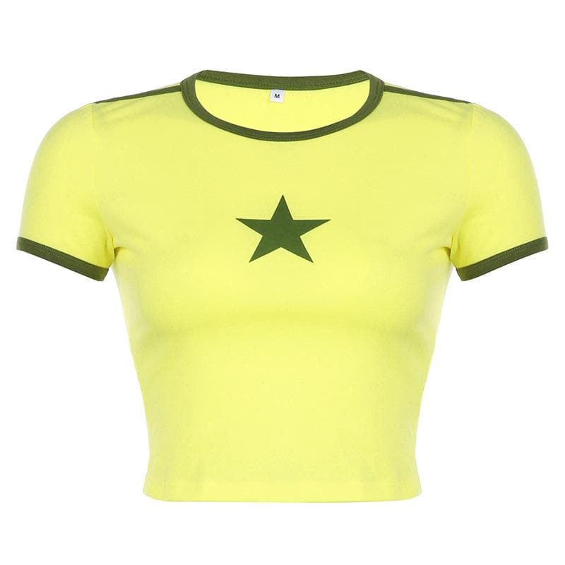 Patchwork short sleeve star pattern contrast top