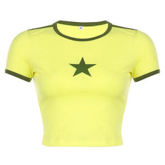 Patchwork short sleeve star pattern contrast top