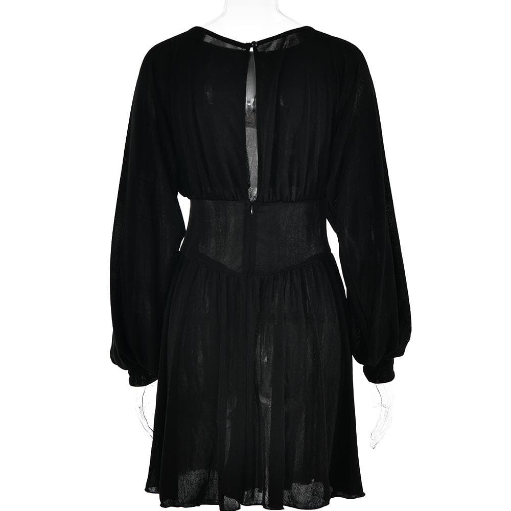 Button ruched corset solid long sleeve mini dress