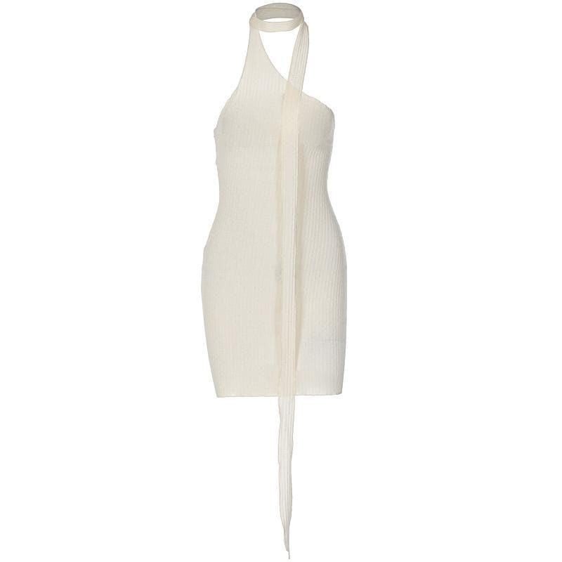 Minivestido liso sin mangas irregulares con espalda descubierta y cuello halter