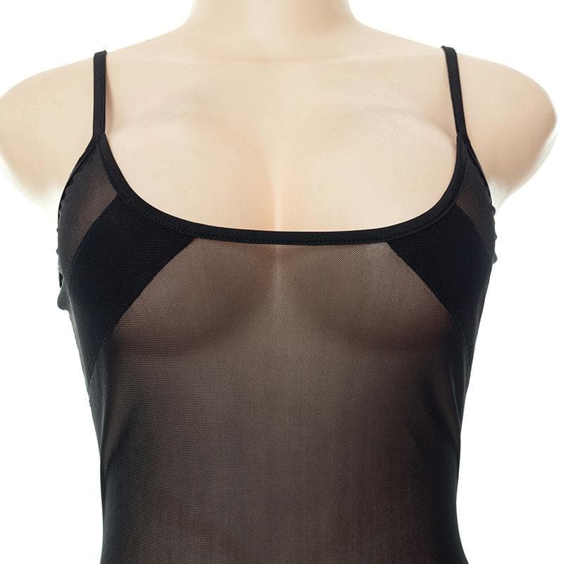 Tief ausgeschnittener Camisole-Bodysuit aus Netzstoff