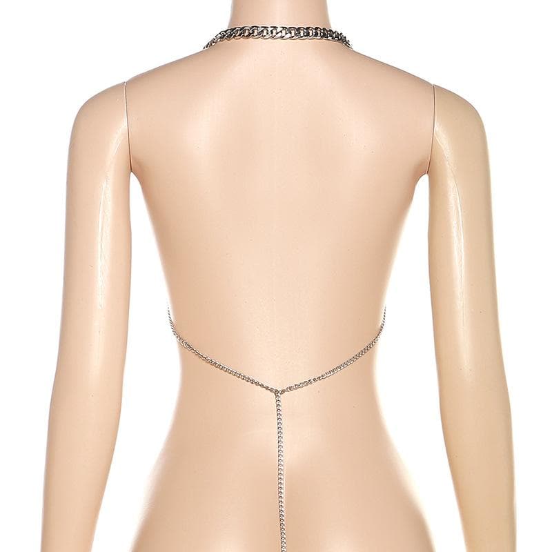 Rückenfreies Crop-Top mit durchsichtigem O-Ring und Metallkette