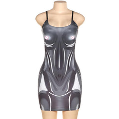 Tief ausgeschnittenes, rückenfreies Camisole-Kleid mit quadratischem Ausschnitt und 3D-Muster