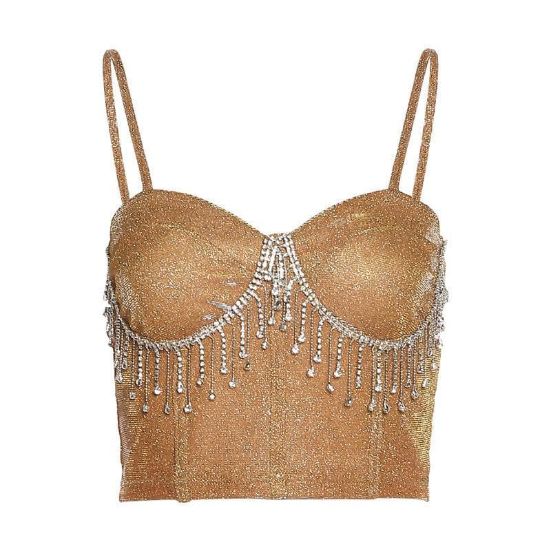 Glitzerndes Camisole-Crop-Top mit Quaste und Herzausschnitt 