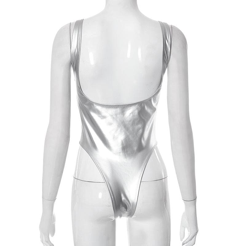 Ärmelloser, rückenfreier Bodysuit mit quadratischem Ausschnitt in Metallic