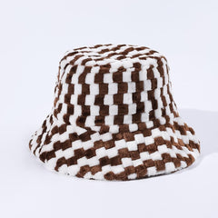 Plaid contrast fluffy fisherman bucket hat