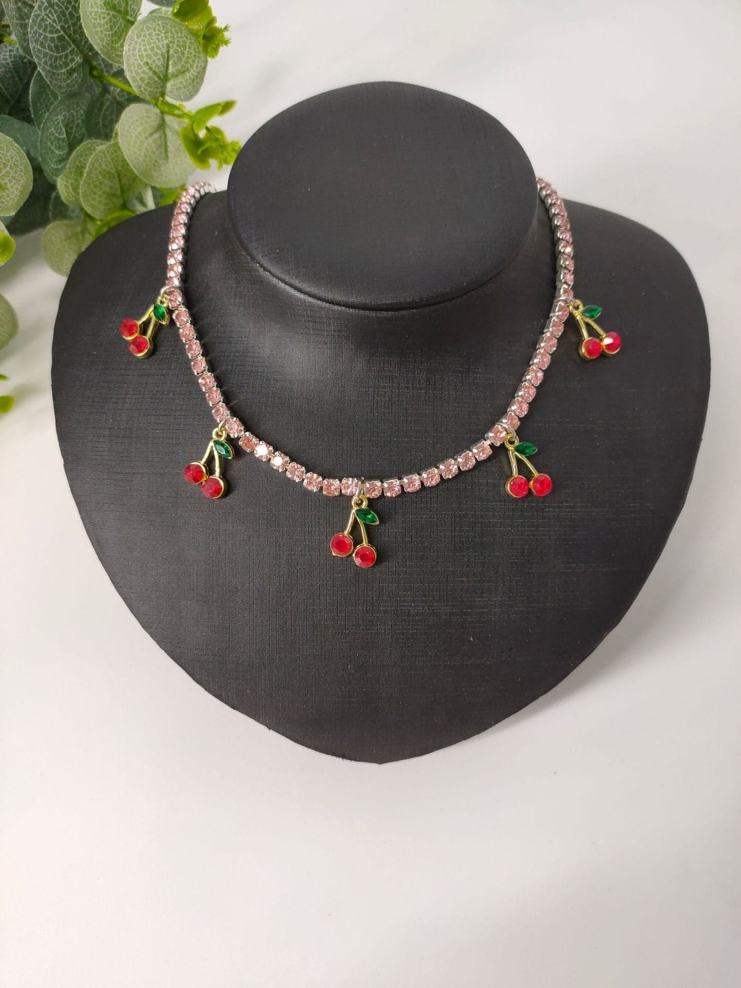 Cherry pendant multicolor choker necklace