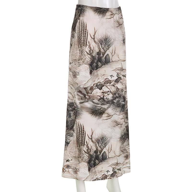 Tree print contrast low rise maxi skirt