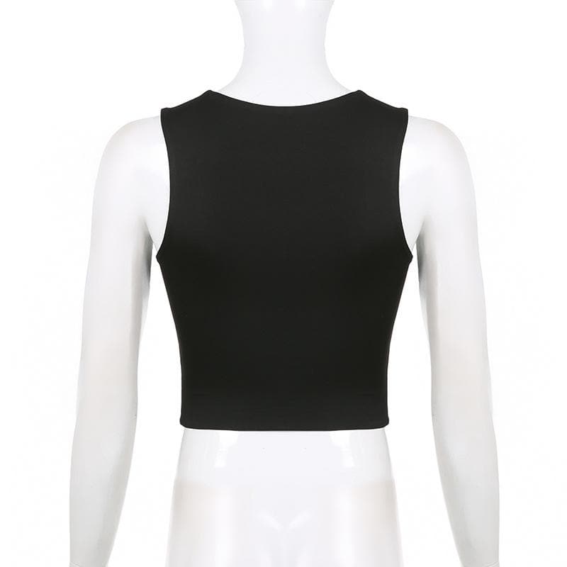 Double-layered square neck sleeveless solid crop top