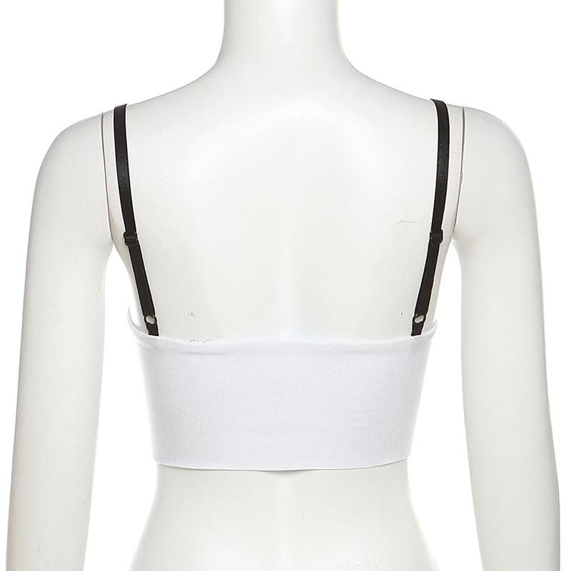 Rückenfreies, tief ausgeschnittenes, kontrastierendes Camisole-Crop-Top mit Spitzen-Patchwork 