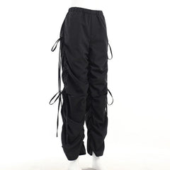 Drawstring self tie solid ruched pant