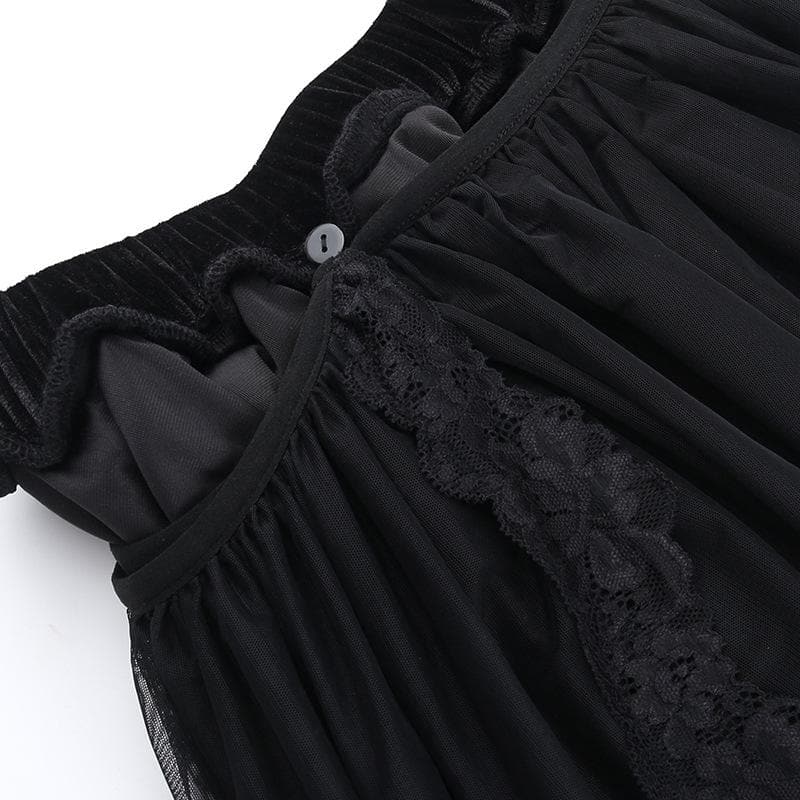 Velvet ruched solid lace hem mesh mini skirt | victorian gothic dresses