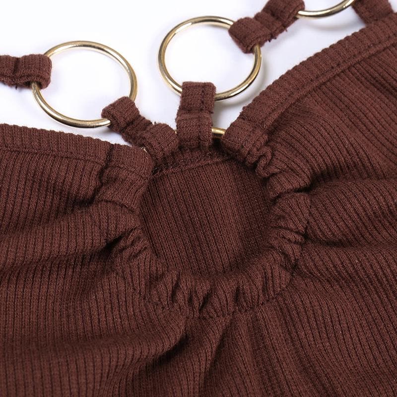 Rückenfreies Camisole-Crop-Top mit ausgehöhltem, einfarbigem O-Ring und Rüschen 