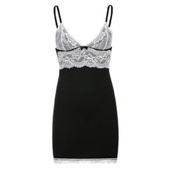 Lace embroidery V neck bowknot cami mini dress