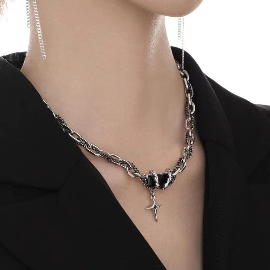 Cross pendant layered chain necklace