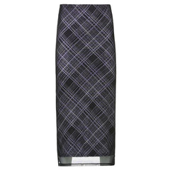 Mesh plaid contrast high rise midi skirt