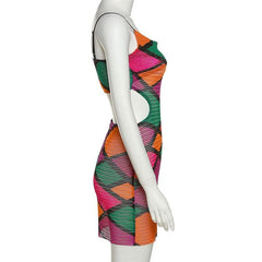 Vestido camisola de malla transparente con aberturas y estampado en contraste 