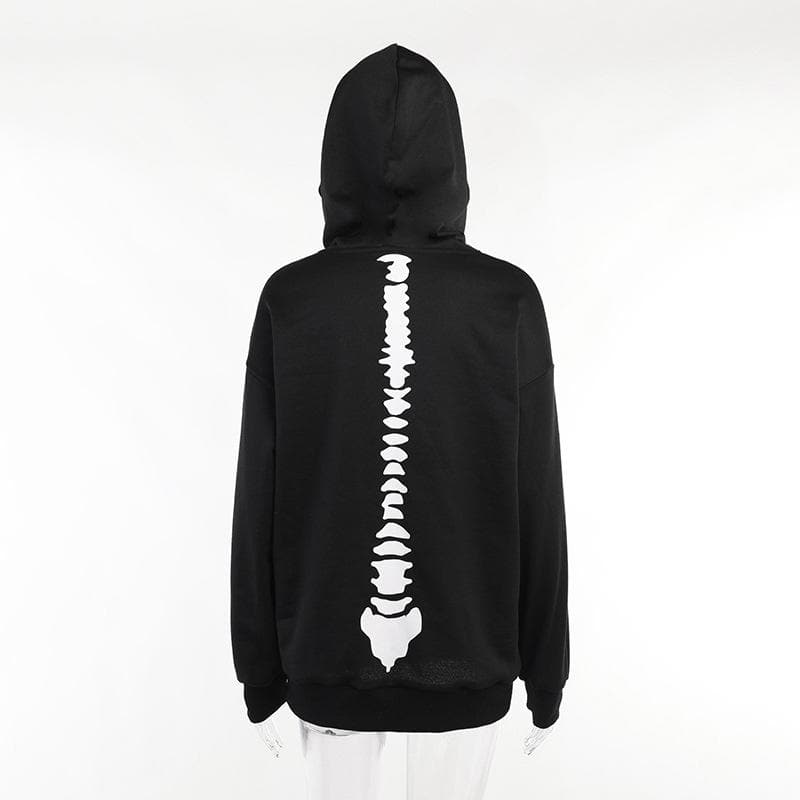 Hoodie drawstring pocket long sleeve skull pattern top