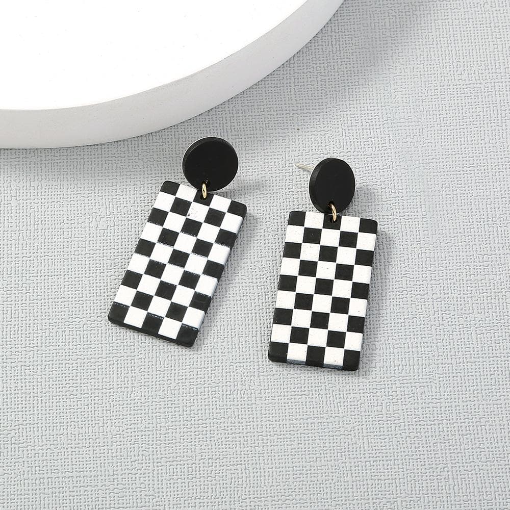 Plaid pattern contrast drop earrings