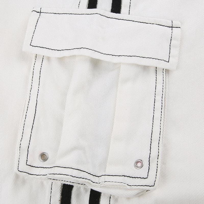 Stitch contrast cargo pocket drawstring straight leg jeans