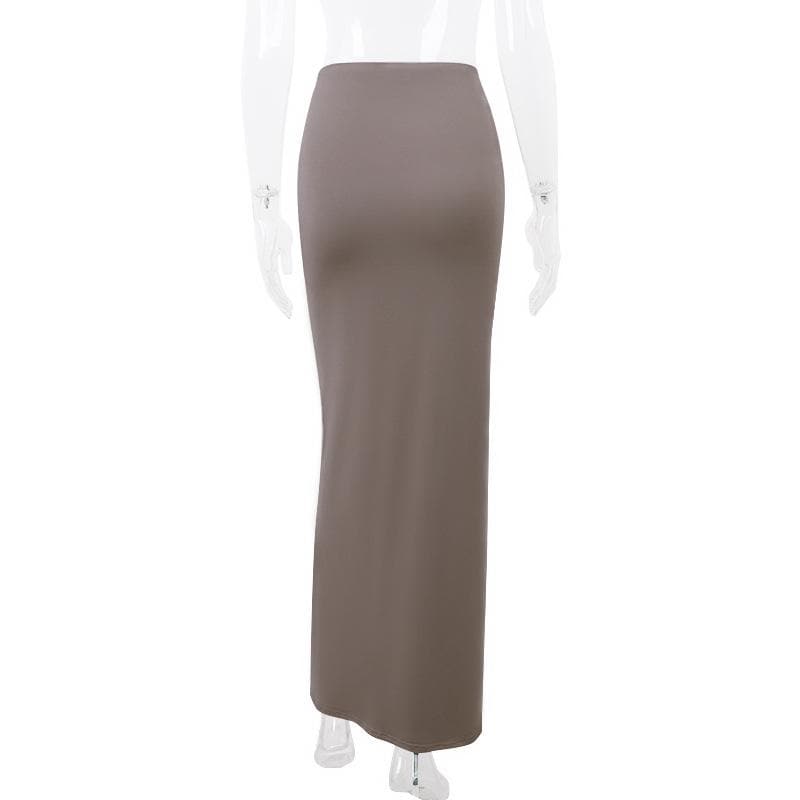 Ruched hight slit flower applique irregular solid maxi skirt