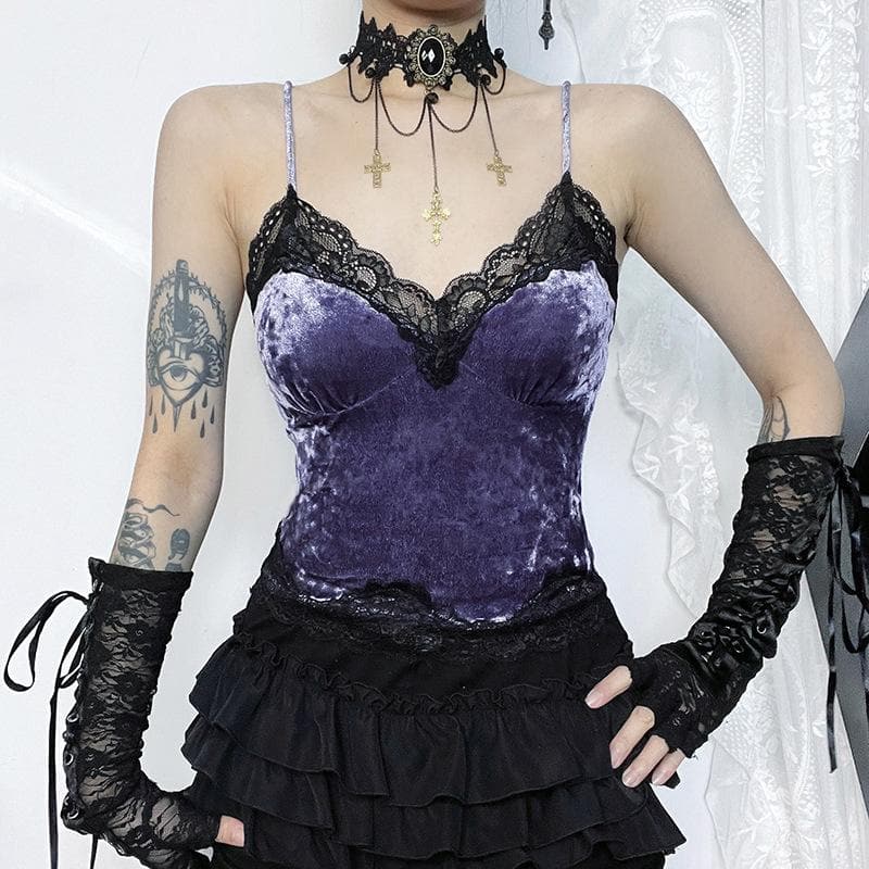 Camisole-Oberteil mit kontrastierendem V-Ausschnitt und Spitzensaum | viktorianische Gothic-Kleider 