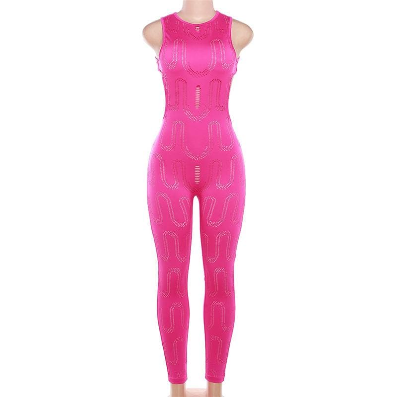 Ärmelloser, rückenfreier Jumpsuit mit Rundhalsausschnitt und Aussparungen