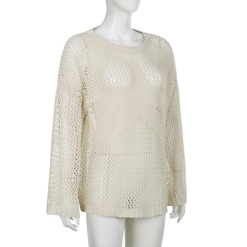 Crochet hollow out solid star pattern long sleeve top