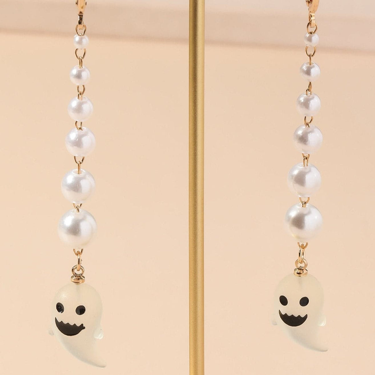 Faux pearl ghost pendant stud earrings