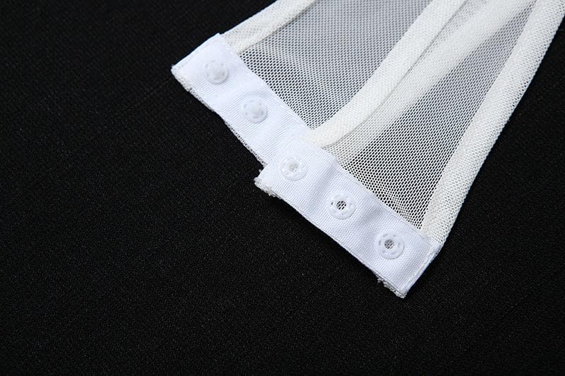 Neckholder-Bodysuit mit kurzen Ärmeln und unregelmäßigem, geripptem Netzstoff