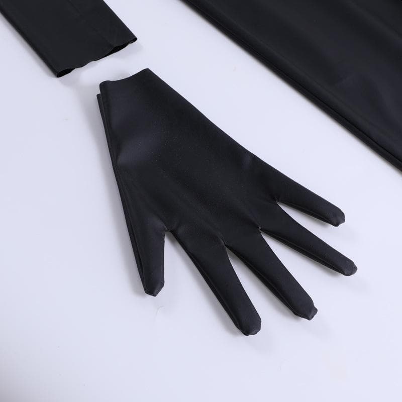 Handschuhe aus massivem PU-Leder mit unregelmäßigem One-Shoulder-Schlitz-Midikleid