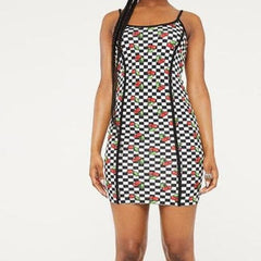 Cherry plaid print contrast backless cami dress - Final Sale